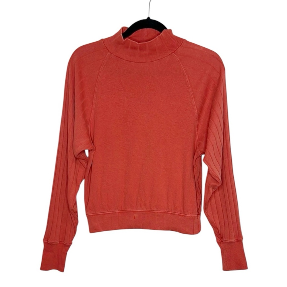 Free People Beach 100% Cotton Ribbed Sleeve mock turtleneck top